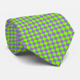 Gravata Padrão Xadrez Diamante Verde Roxo