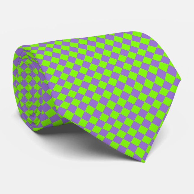 Gravata Padrão Xadrez Diamante Verde Roxo (Rolled)