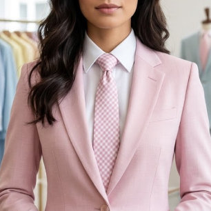 Gravata Padrão Xadrez em Cores Rosa Balerina Préppy