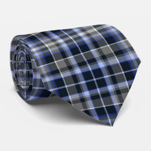 Gravata Padrão Xadrez Escocês Moderno Cinza Azul