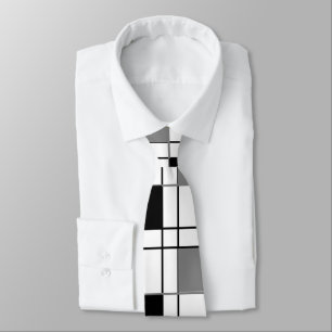Gravata Padrão Xadrez Escocês Preto Branco Cinza