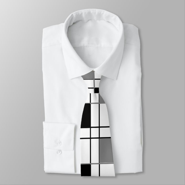 Gravata Padrão Xadrez Escocês Preto Branco Cinza (Amarrado)