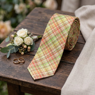 Gravata Padrão Xadrez Gingham Laranja Vermelho Amarelo Ver