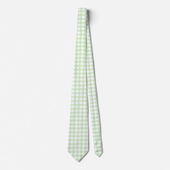 Gravata Padrão Xadrez Gingham Verde Fofo Retrô (Frente)