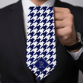 Gravata Padrão Xadrez Houndstooth Monograma Branco & Madei