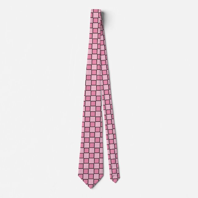 Gravata Padrão Xadrez Rosa (Frente)