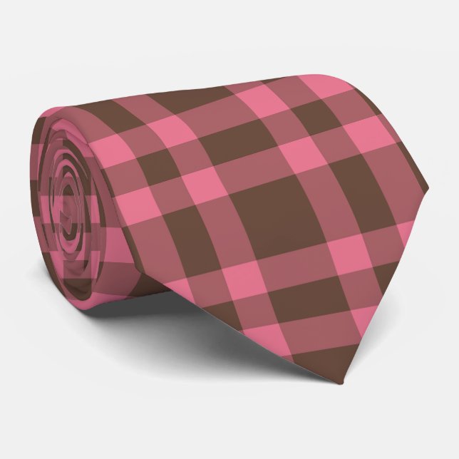 Gravata Padrão Xadrez Rosa Marrom (Rolled)