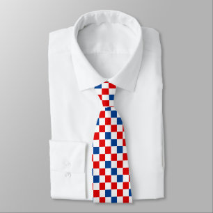 Gravata Padrão Xadrez Vermelho Branco Azul