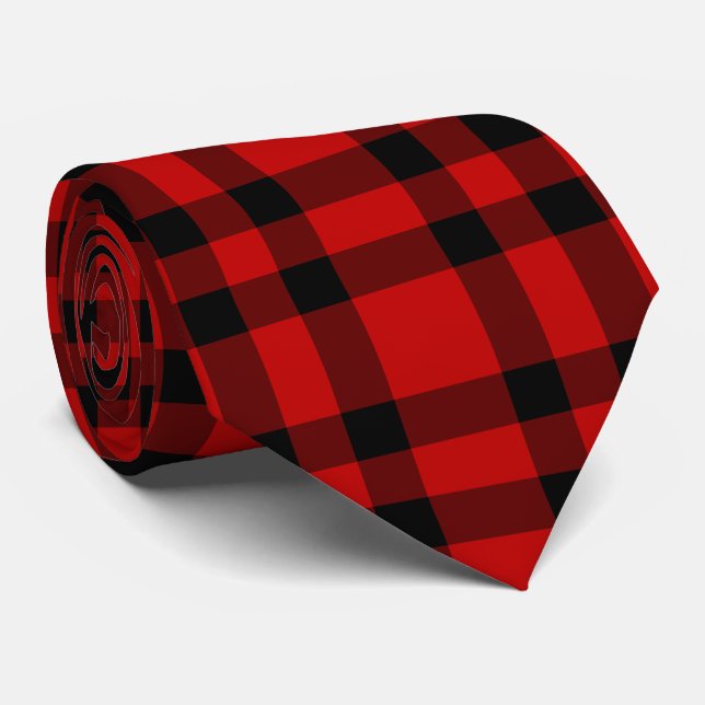 Gravata Padrão Xadrez Vermelho e Preto (Rolled)