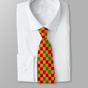 Gravata Padrão Xadrez Vermelho Laranja Verde Design