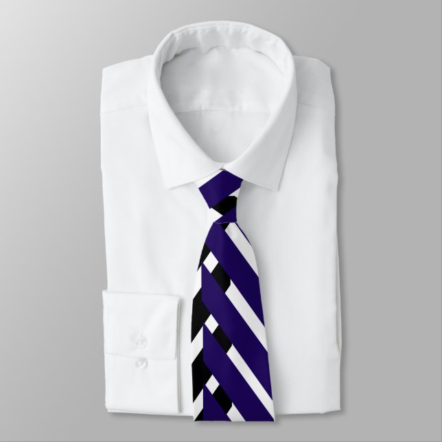 Gravata Padrão Ziguezague Chevron Branco Azul (Amarrado)