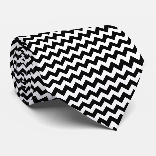Gravata Padrão Zigzag preto e branco, padrão Chevron (Rolled)