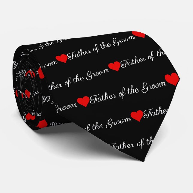 Gravata Padre do Groom Black Red Heart Tie (Rolled)