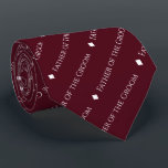 Gravata Padre do Groom Repetitivo Texto Branco Borgonha<br><div class="desc">Esta engraçada gravata colorida de burgundy ou maroon é o acessório perfeito para o pai do noivo no seu casamento. Ele apresenta um design simples, mas elegante, com a palavra "Pai do Alcance" escrita em uma sofisticada fonte toda branca maiúscula, e repetindo em um padrão diagonal com separadores de diamante....</div>