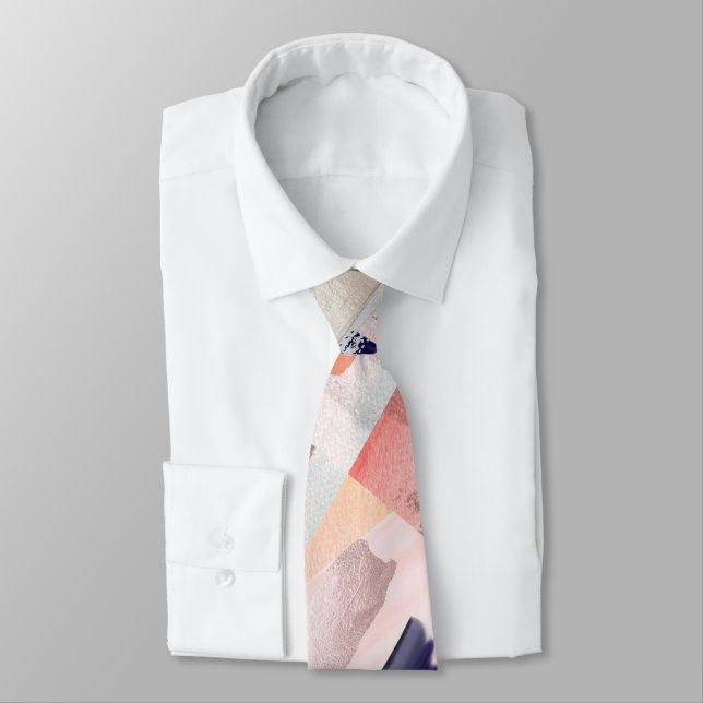 Gravata Padrinhos Bloco de Cor Moderno Rosa Dourado, Coral (Amarrado)