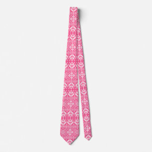 Gravata Padrões da Ilha da Feira de Natal Rosa e Branco