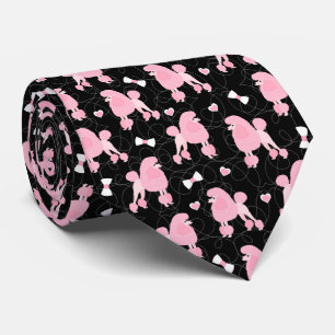 Gravata Padrões de Arcos e Poodles Rosa Pretos