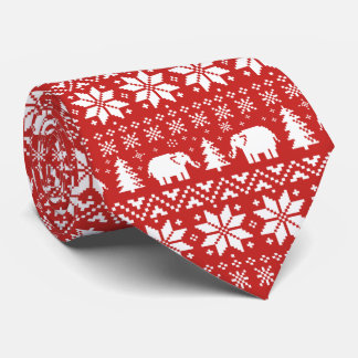 Gravata Padrões de Natal para Elefantes Bonitos Vermelho e
