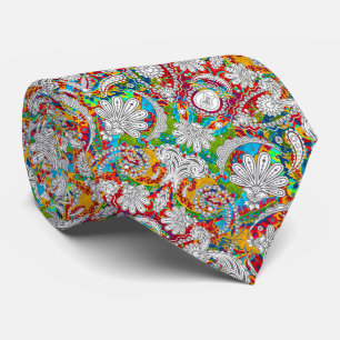 Gravata Padrões de paisley branco colorido vintage fofo