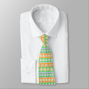 Gravata Padrões étnicos verdes laranja fofos design