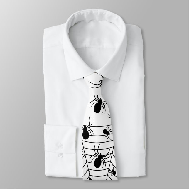 Gravata Padrões negros de aranhas brancas teias (Amarrado)
