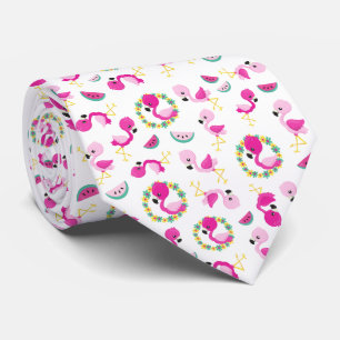 Gravata Padrões Tropicais, Flamingos, Melancias, Flores