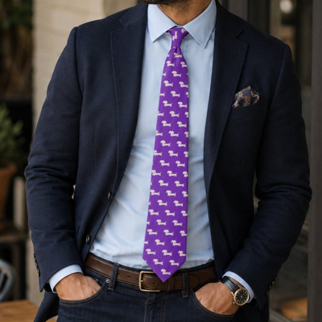 Gravata Pai Dachshund Roxa – Presente do Dia dos P (Purple Dachshund Dad Necktie – Father's Day Gift)
