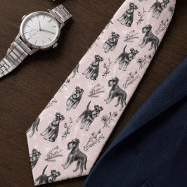 Gravata Pai Schnauzer Rosa Bonito Floral Toile Vintage