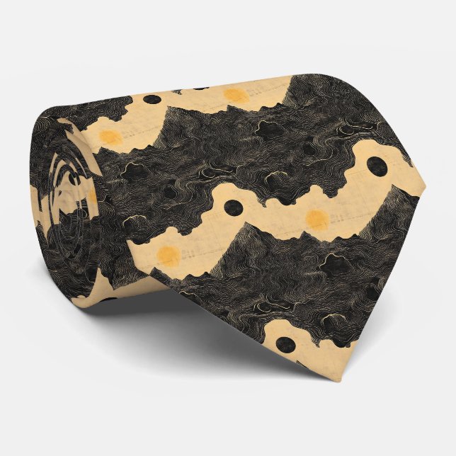 Gravata Paisagem de Nuvens de Montanha Vintage (4) (Rolled)