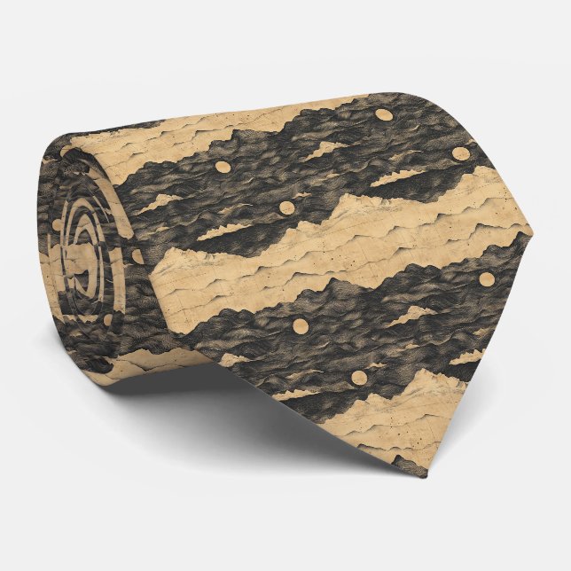 Gravata Paisagem de Nuvens de Montanha Vintage (7) (Rolled)