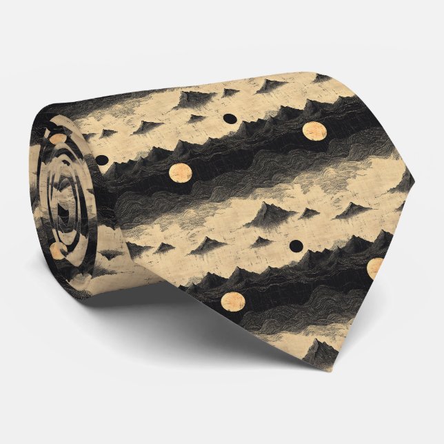 Gravata Paisagem de Nuvens de Montanha Vintage (9) (Rolled)