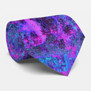 Gravata Paisagem Impressionista Azul e Rosa-Quente