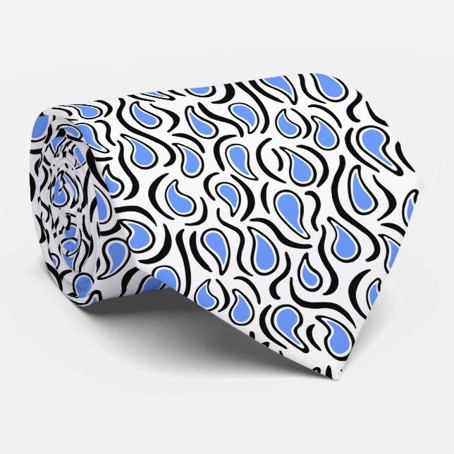 Gravata Paisley Abstrato 230523 - Baby Blue, B&W (Rolled)