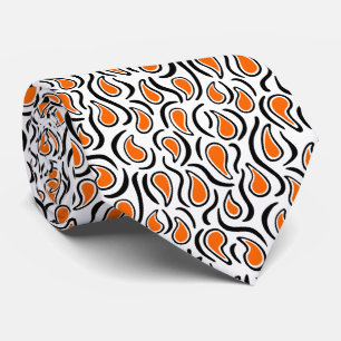Gravata Paisley Abstrato 230523 - Laranja, Preto e Branco