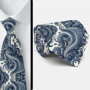 Gravata Paisley Azul e Branco Premium