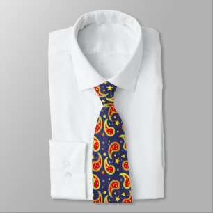 Gravata Paisley de Natal azul vermelho dourado estrela