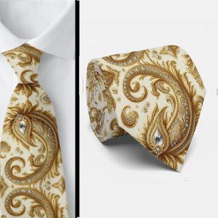 Gravata Paisley Diamante Branco e Dourado 3D