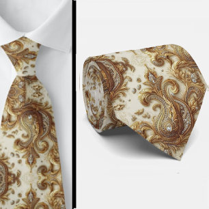 Gravata Paisley Diamante Branco e Dourado 3D