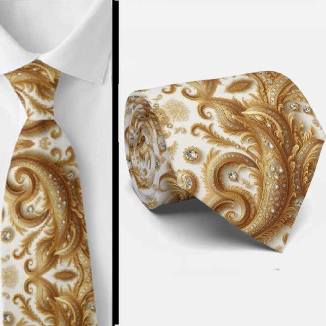 Gravata Paisley Diamante Branco e Dourado 3D (Criador carregado)