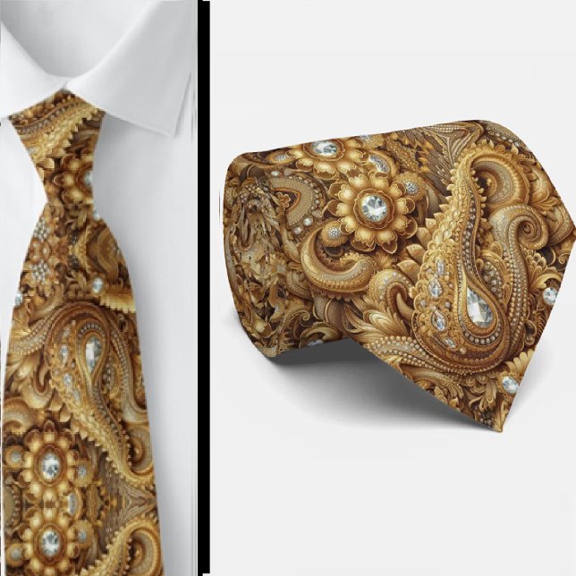 Gravata Paisley Diamante Branco e Dourado em 3D (Criador carregado)
