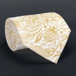 Gravata Paisley Dourado e branco elegante<br><div class="desc">Tons de ouro amarelo-claro elegantes padrão floral de vinheta sobre fundo branco personalizável.</div>