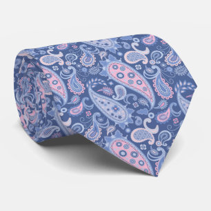 Gravata Paisley Floral Azul e Rosa Elegante