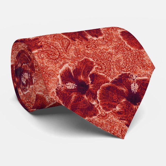 Gravata Paisley Hibiscus Havaiano - Impresso em Dois Lados (Rolled)