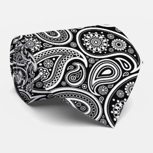 Gravata Paisley oriental persa, pontos - branco preto