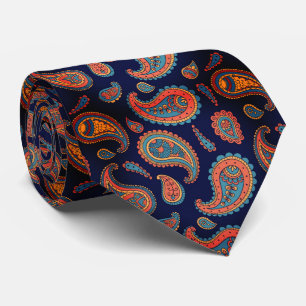 Gravata Paisley Pattern Blue Orange Tie