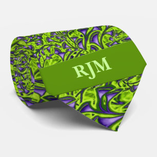 Gravata Paisley verde e roxo de 2-Sided Monogrammed