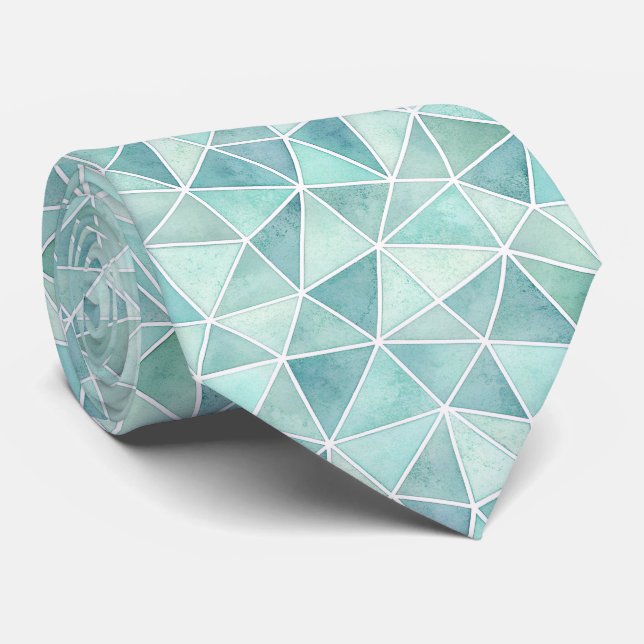 Gravata Pale Aqua Geometric Mosaic – Polygon (Rolled)