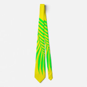 Gravata Palm Tree Leaf Tropical Neon Yellow Abstrato