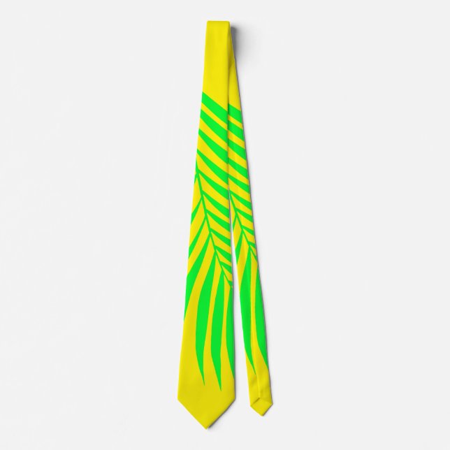 Gravata Palm Tree Leaf Tropical Neon Yellow Abstrato (Frente)