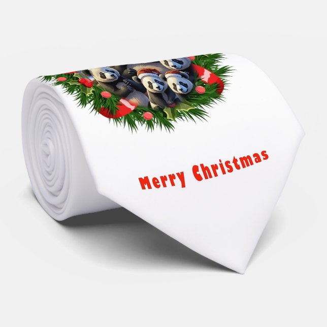 Gravata Panda Bear Christmas (Rolled)